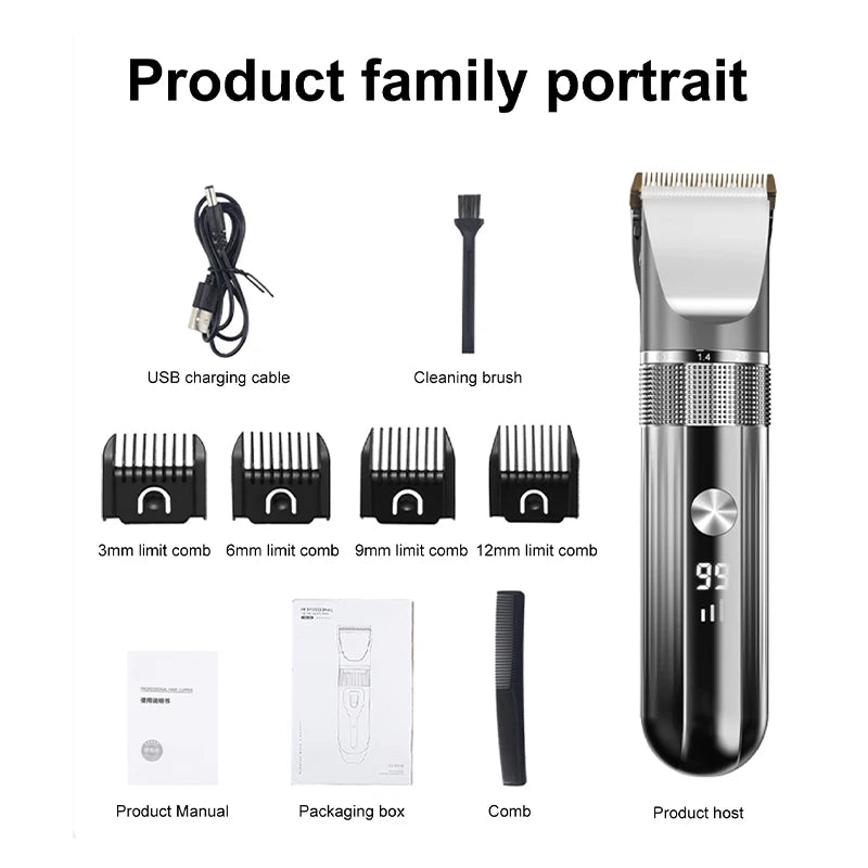 Electric Hair Clipper Professional Trimmer Household Waterproof LED Display Men Hair Trimmer USB Charging Haircut Tools Set