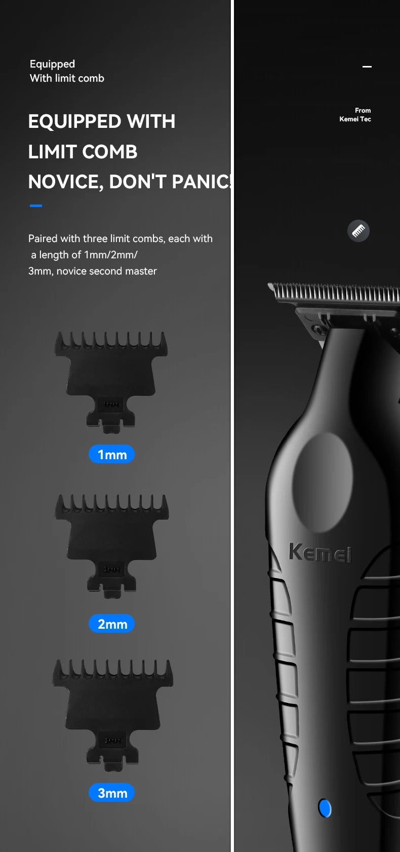 Kemei 2299 Barber Cordless Hair Trimmer 0mm Zero Gapped Carving Clipper Detailer Professional Electric Finish Cutting Machine