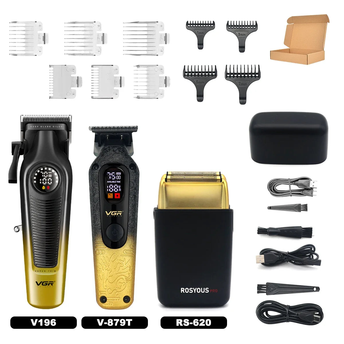VGR V-879T Hair Trimmer for Men DLC Blade T-Blade 7500RPM LED Display 1500mAh Professional Hair Clipper Finishing Machine