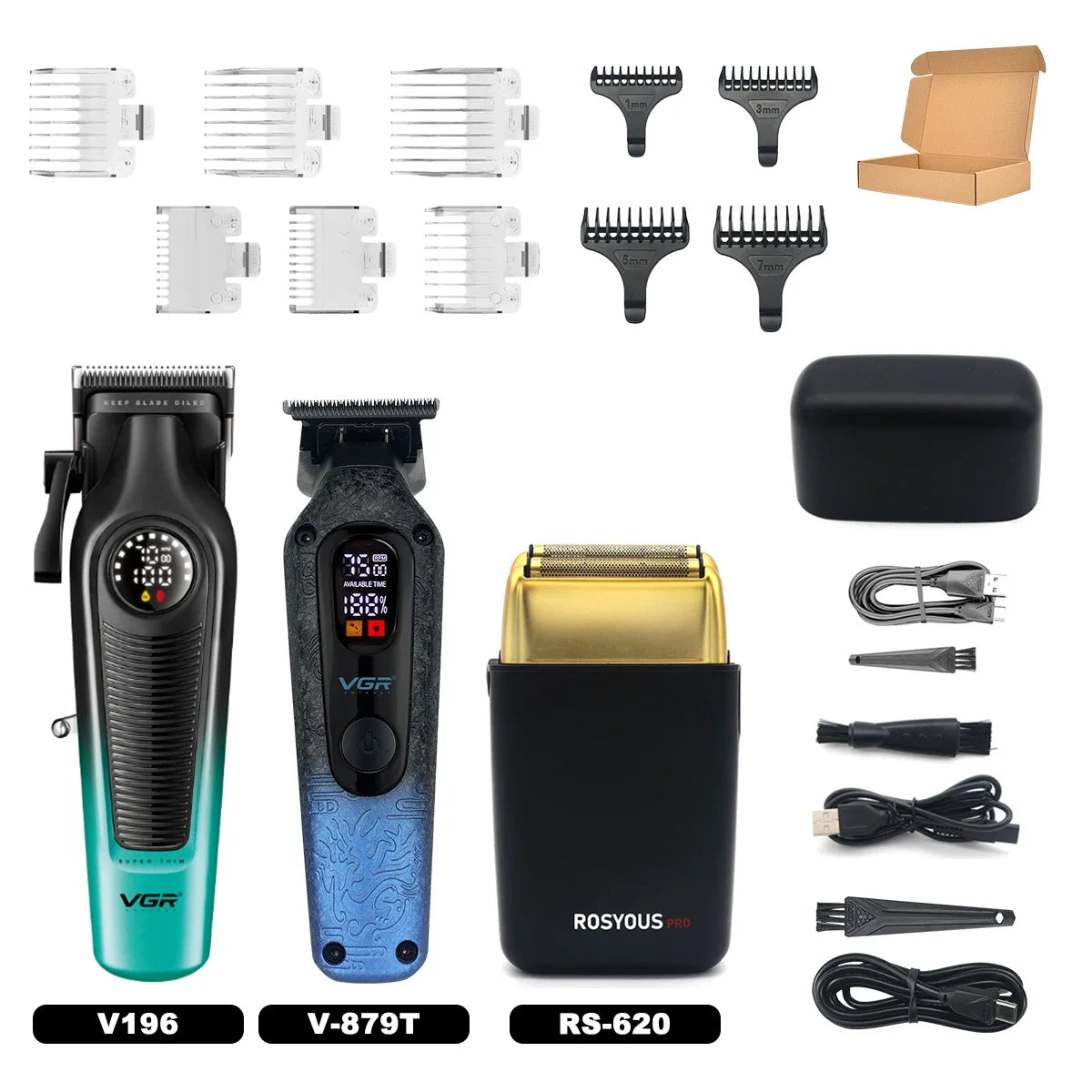 VGR V-879T Hair Trimmer for Men DLC Blade T-Blade 7500RPM LED Display 1500mAh Professional Hair Clipper Finishing Machine