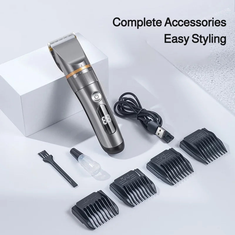 Professional Hair Clipper Set Electric Hair Trimmer with Limit Comb LED Digital Display USB Rechargeable Hair Care Tools