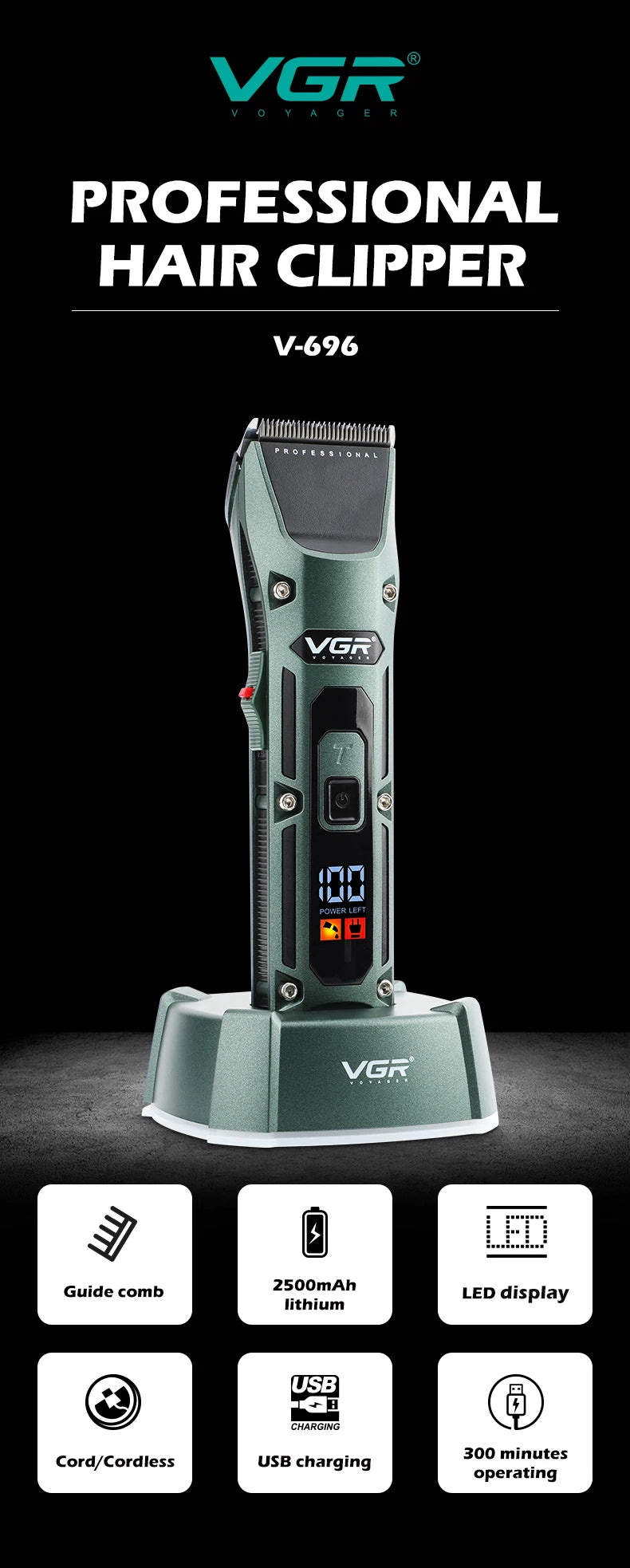 VGR Long Life Hair Trimmer Powerful Power Hair Trimmer Set for Men with Base series hair trimmer