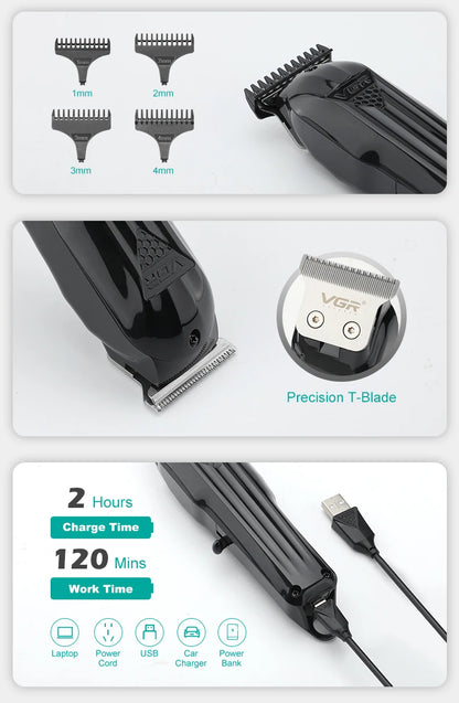 VGR Hair Trimmer Professional Hair Clipper Electric T-Blade Hair Cutting Machine 0mm LED Display Barber Trimmer for Men V-982